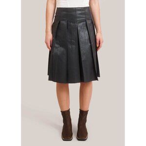 Geel Womens Sammie Pleated Skirt Low Rise Waxy Raw Edge Midnight Black Size‎ XS